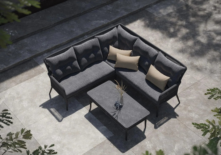 Virasat Mitya Outdoor Garden Balcony Sofa Set 5 Seater and 1 Center Table Set, Braid & Rope (Dark + Grey)