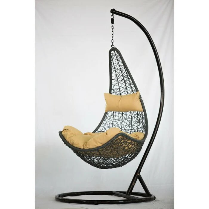 Virasat Single Seater Hanging Swing With Stand For Balcony, Garden Swing (Dark Brown)-VIRASAT FURNITURE & FURNISHING