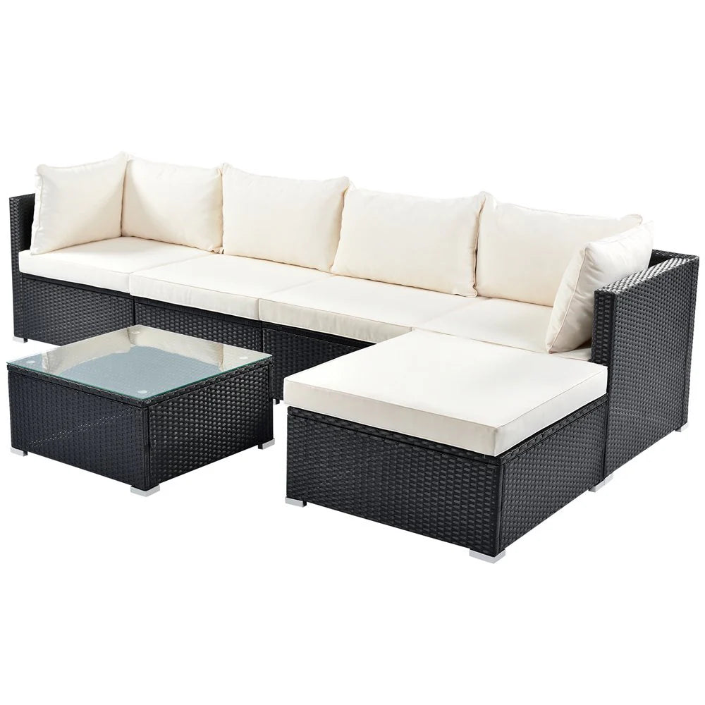 Virasat Ollie Outdoor Patio Sofa Set 4 Seater and 1 Table With 1 Ottoman Set (Black + Cream)