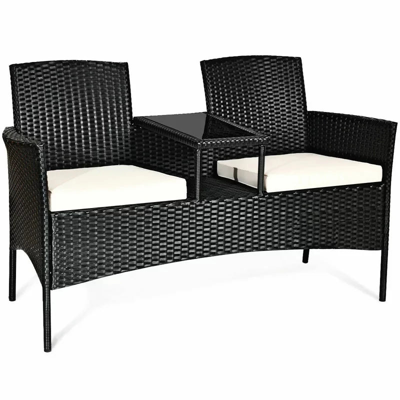 Virasat Garden Patio Seating Set of 2 Attached Chairs and Table Set Balcony Furniture Coffee Table Set(Black)