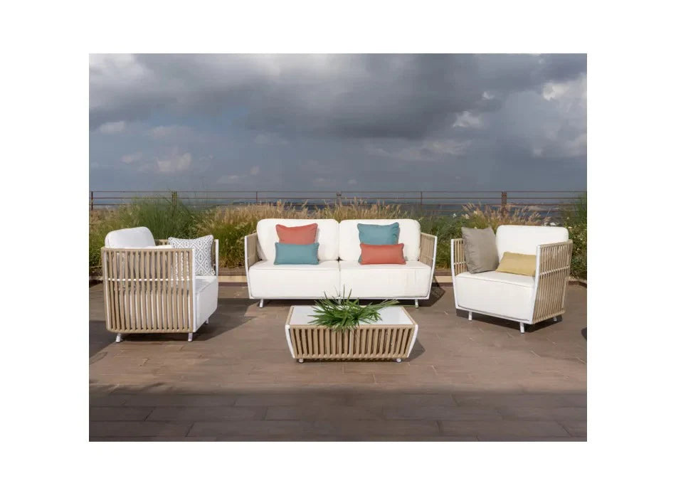 Virasat Swoop Outdoor Garden Balcony Sofa Set 2 Seater, 2 Single seater and 1 Table Set (Beige + White)