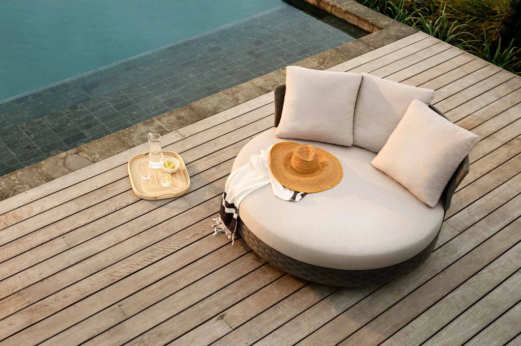 Virasat Outdoor Poolside Sunbed With Cushion Daybed (Grey) Braided & Rope-VIRASAT FURNITURE & FURNISHING