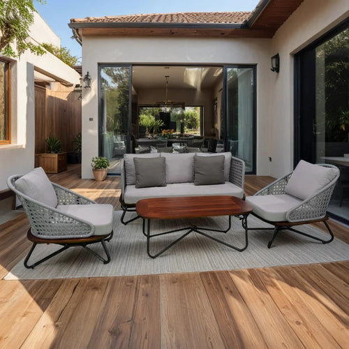 Virasat Outdoor Sofa Set 3 Seater, 2 Single Seater and 1 Center Table Set (Grey) Braided & Rope-VIRASAT FURNITURE & FURNISHING