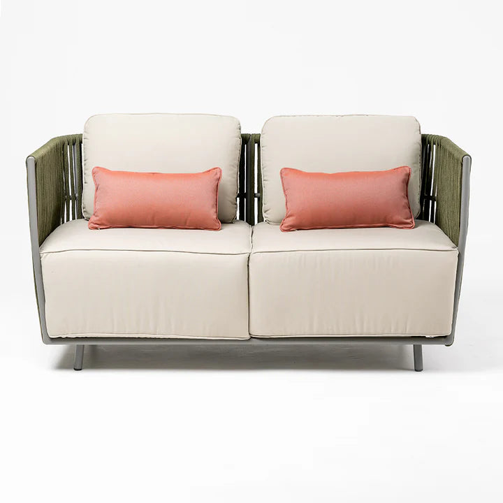 VIRASAT FURNITURE OUTDOOR ROPE SOFA SET 6-SEATER WITH CENTER TABLE (GREEN & BEIGE) - BRAIDED GARDEN & BALCONY SET
