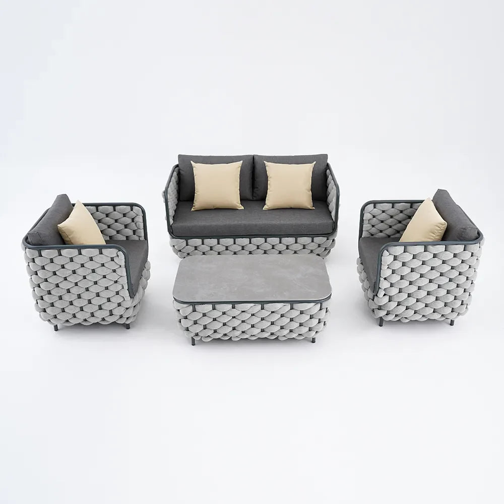 Virasat Outdoor Garden Balcony Sofa Set 2 Seater, 2 Single seater and 1 Center Table Set, Braid & Rope (Grey)-VIRASAT FURNITURE & FURNISHING