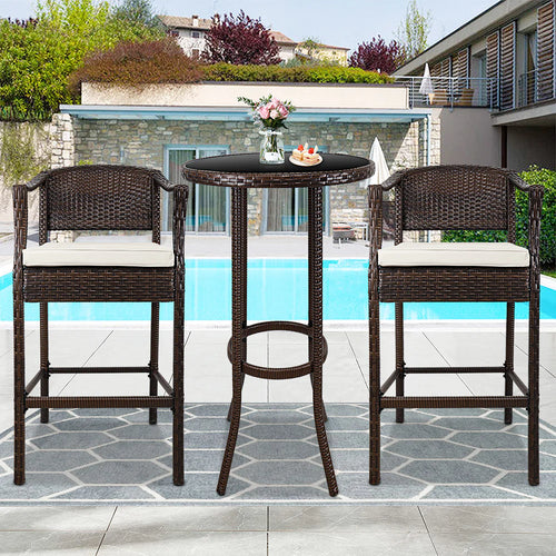 Virasat Outdoor Patio Bar Sets 2 Chairs and 1 Table (Brown)-VIRASAT FURNITURE & FURNISHING