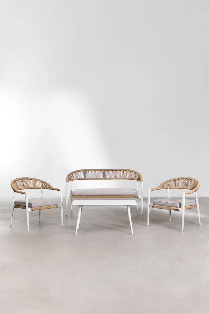 Virasat Outdoor Sofa Set 2 Seater, 2 Single Seater and 1 Center Table Set (White+Brown) Braided & Rope-VIRASAT FURNITURE & FURNISHING