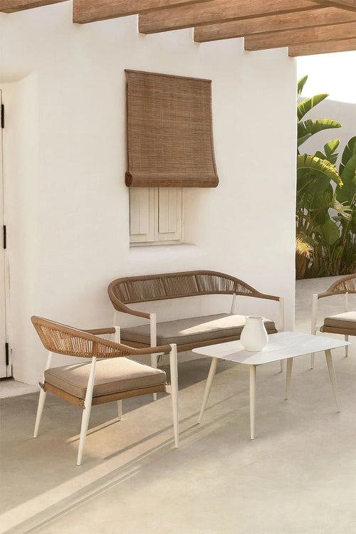 Virasat Outdoor Sofa Set 2 Seater, 2 Single Seater and 1 Center Table Set (White+Brown) Braided & Rope-VIRASAT FURNITURE & FURNISHING
