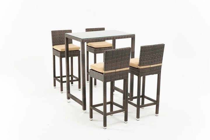 Virasat Cea Outdoor Patio Bar Sets 4 Chairs and 1 Table (Brown)