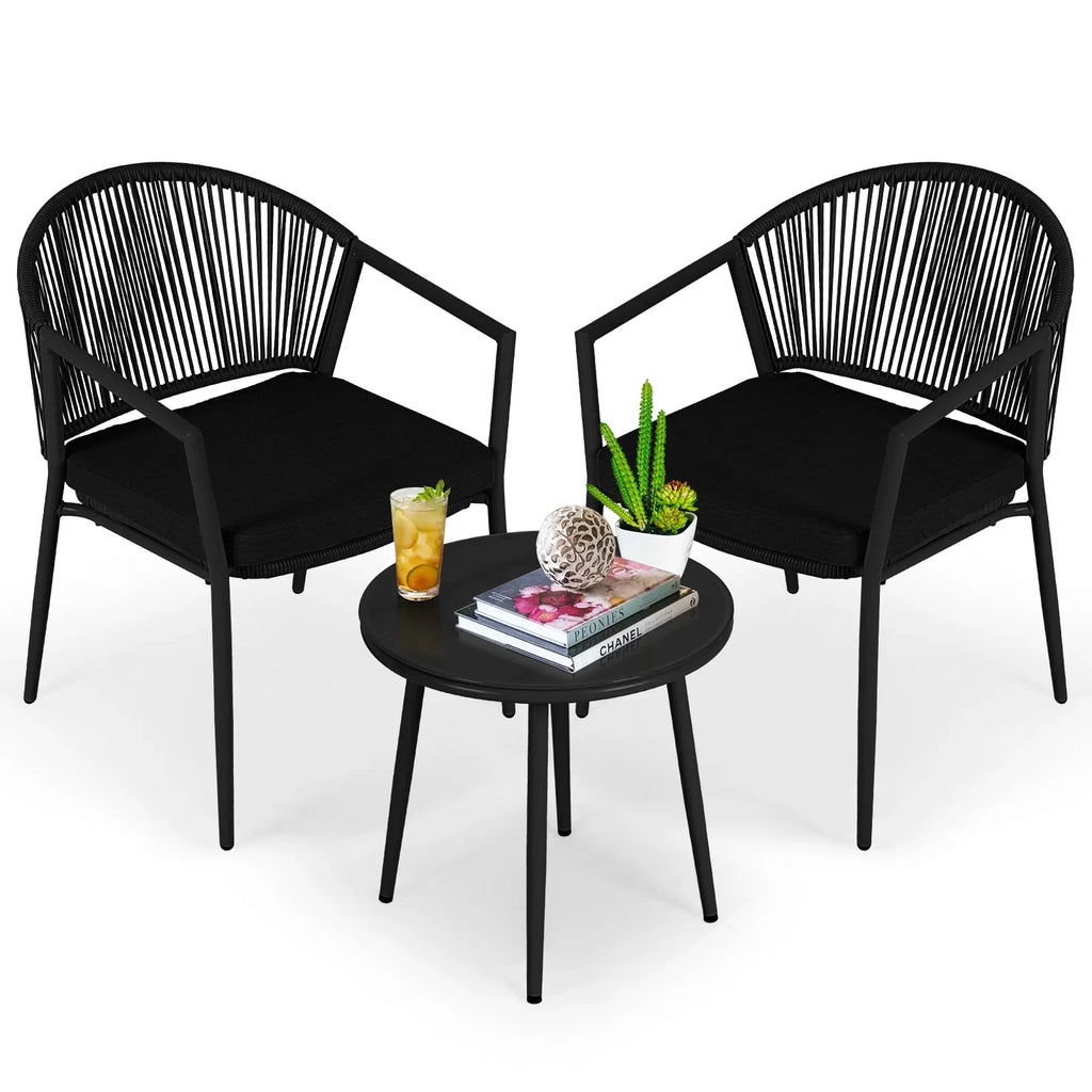Virasat Outdoor Patio Seating Set 2 Chairs and 1 Table Set Braided And Rope-VIRASAT FURNITURE & FURNISHING