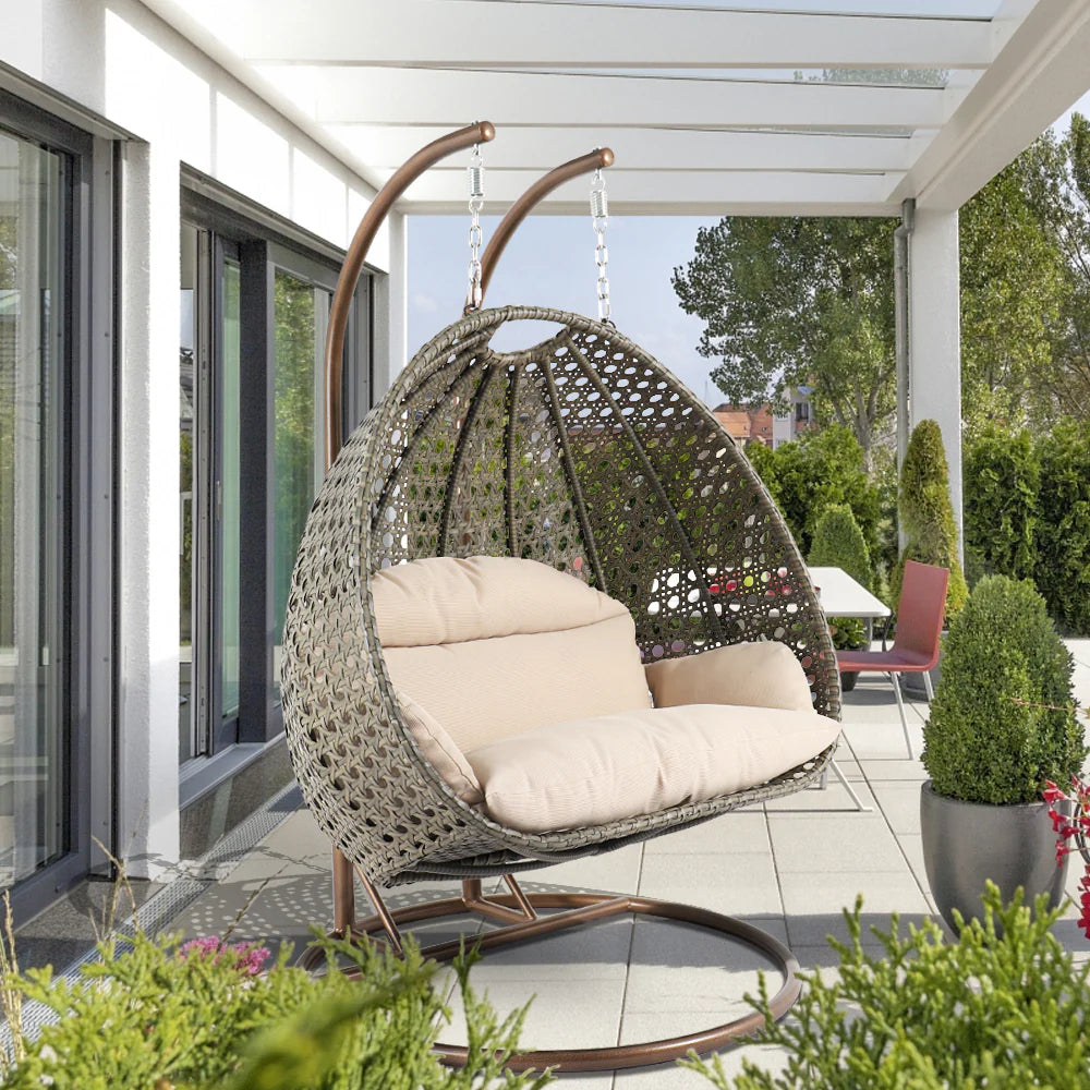 Virasat Double Seater Hanging Swing With Stand For Balcony, Garden Swing (Dark Grey)-VIRASAT FURNITURE & FURNISHING