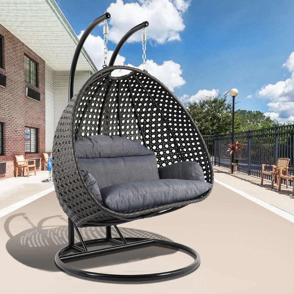 Virasat Double Seater Hanging Swing With Stand For Balcony, Garden Swing (Dark Grey)-VIRASAT FURNITURE & FURNISHING