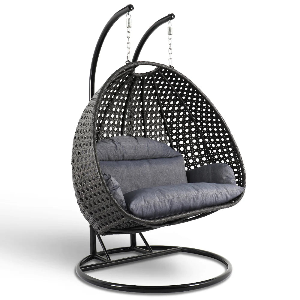 Virasat Double Seater Hanging Swing With Stand For Balcony, Garden Swing (Dark Grey)-VIRASAT FURNITURE & FURNISHING