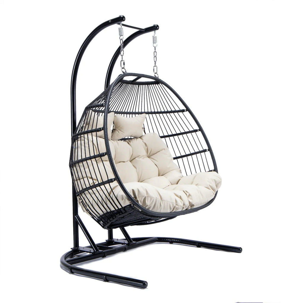 Virasat Double Seater Hanging Swing With Stand For Balcony, Garden Swing (Black) Braided and Rope-VIRASAT FURNITURE & FURNISHING