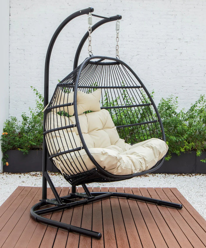 Virasat Double Seater Hanging Swing With Stand For Balcony, Garden Swing (Black) Braided and Rope-VIRASAT FURNITURE & FURNISHING