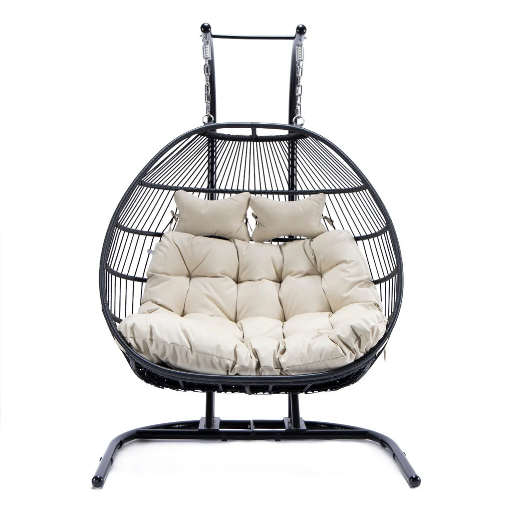 Virasat Double Seater Hanging Swing With Stand For Balcony, Garden Swing (Black) Braided and Rope-VIRASAT FURNITURE & FURNISHING