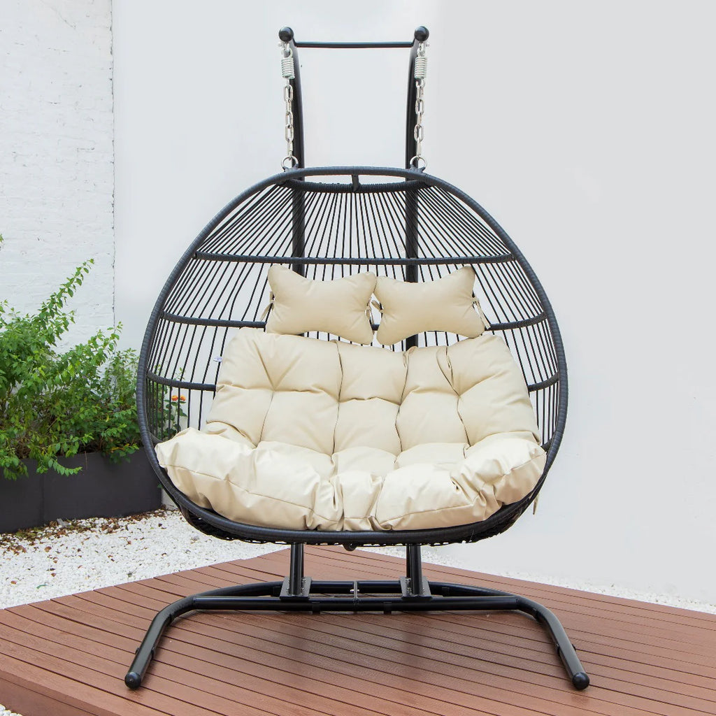 Virasat Double Seater Hanging Swing With Stand For Balcony, Garden Swing (Black) Braided and Rope-VIRASAT FURNITURE & FURNISHING