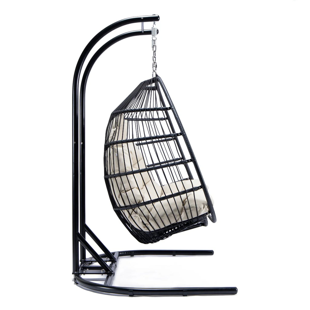 Virasat Double Seater Hanging Swing With Stand For Balcony, Garden Swing (Black) Braided and Rope-VIRASAT FURNITURE & FURNISHING
