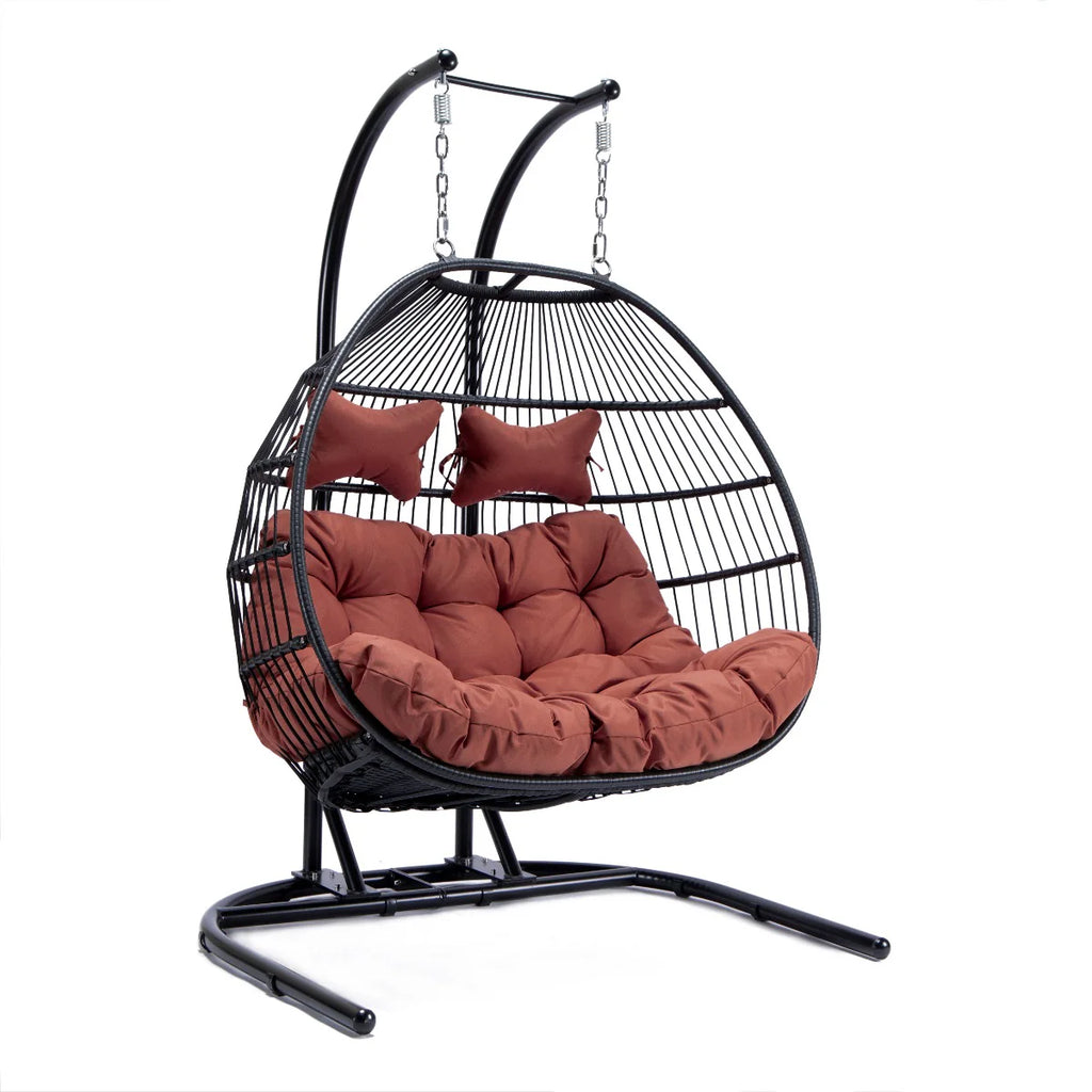 Virasat Double Seater Hanging Swing With Stand For Balcony, Garden Swing (Black) Braided and Rope-VIRASAT FURNITURE & FURNISHING