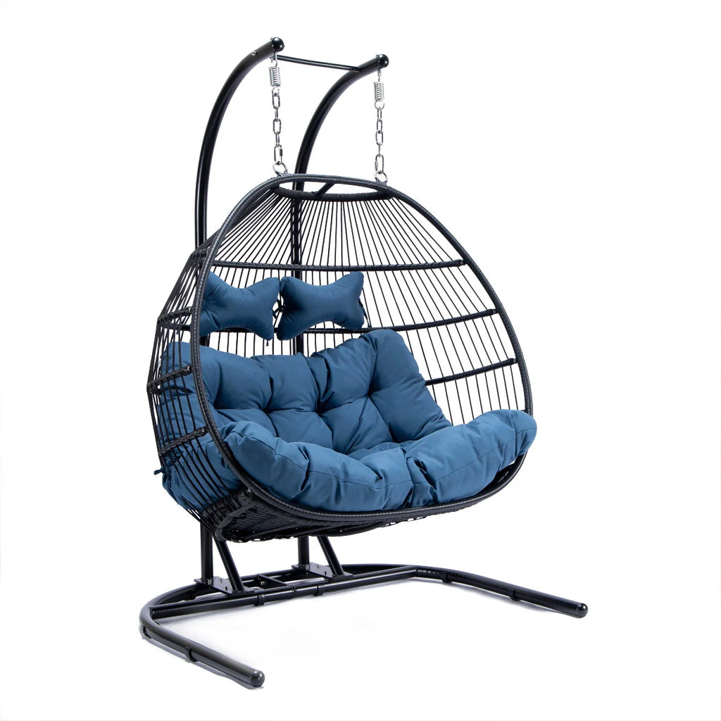 Virasat Double Seater Hanging Swing With Stand For Balcony, Garden Swing (Black) Braided and Rope-VIRASAT FURNITURE & FURNISHING
