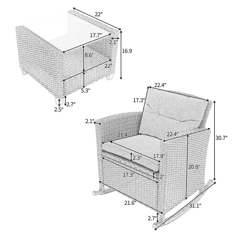 Virasat Outdoor Patio Seating Set 2 Chairs 1 Table Grey-VIRASAT FURNITURE & FURNISHING