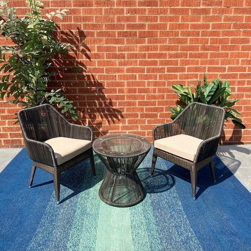 Virasat Outdoor Patio Seating Set 2 Chairs and 1 Table Set Brown-VIRASAT FURNITURE & FURNISHING