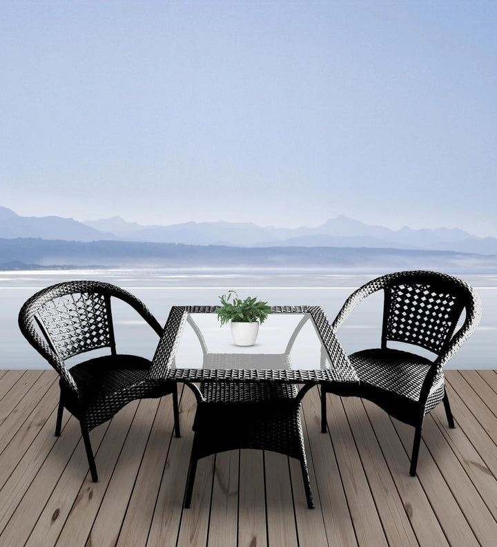 Virasat Sam Outdoor Patio Seating Set 2 Chairs and 1 Table Set (Black)