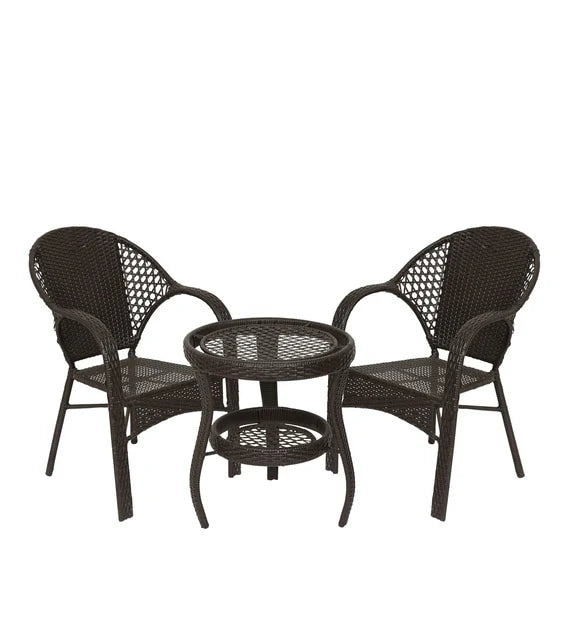 Virasat Rutu Outdoor Patio Seating Set 2 Chairs and 1 Table Set (Brown)