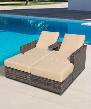 Virasat Outdoor Poolside Sunbed With Cushion Daybed (Brown)-VIRASAT FURNITURE & FURNISHING