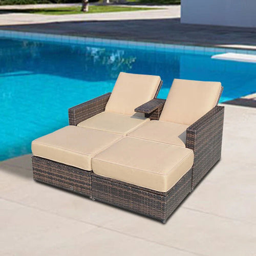 Virasat Outdoor Poolside Sunbed With Cushion Daybed (Brown)-VIRASAT FURNITURE & FURNISHING