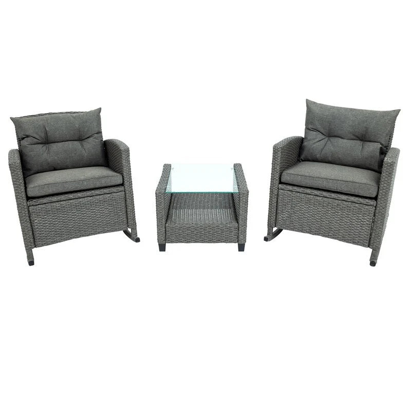 Virasat Outdoor Patio Seating Set 2 Chairs 1 Table Grey-VIRASAT FURNITURE & FURNISHING