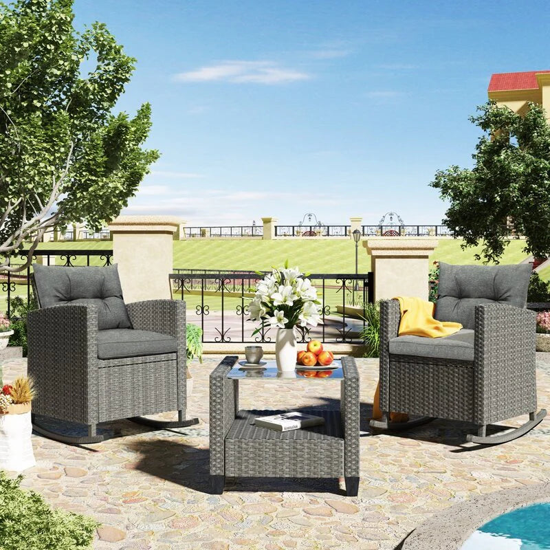 Virasat Outdoor Patio Seating Set 2 Chairs 1 Table Grey-VIRASAT FURNITURE & FURNISHING