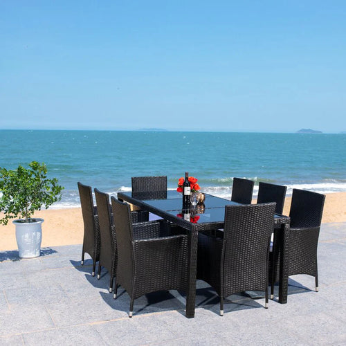 Virasat Outdoor Patio Dining Set 8 Chairs and 1 Table (Black)-VIRASAT FURNITURE & FURNISHING