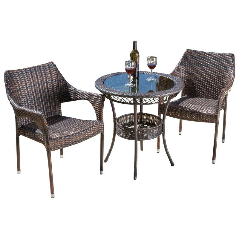 Virasat Chau Outdoor Patio Seating Set 2 Chairs and 1 Table Set (Dark Brown)