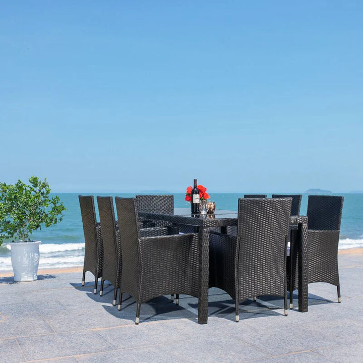 Virasat Filiberto Outdoor Patio Dining Set 8 Chairs and 1 Table (Black)