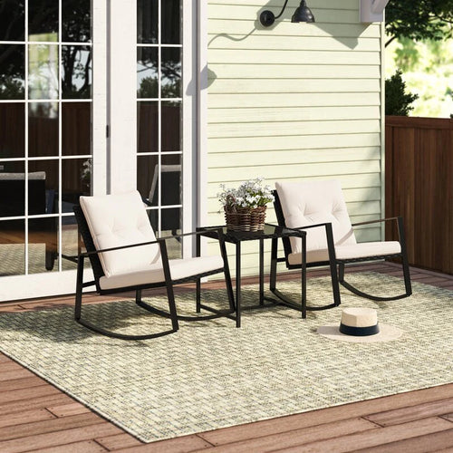 Virasat Outdoor Patio Seating Set 2 Chairs and 1 Table Set Black-VIRASAT FURNITURE & FURNISHING