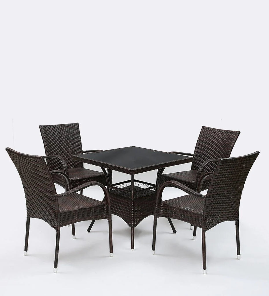 Virasat Outdoor Patio Seating Set 4 Chairs and 1 Table Set (Dark Brown)-VIRASAT FURNITURE & FURNISHING