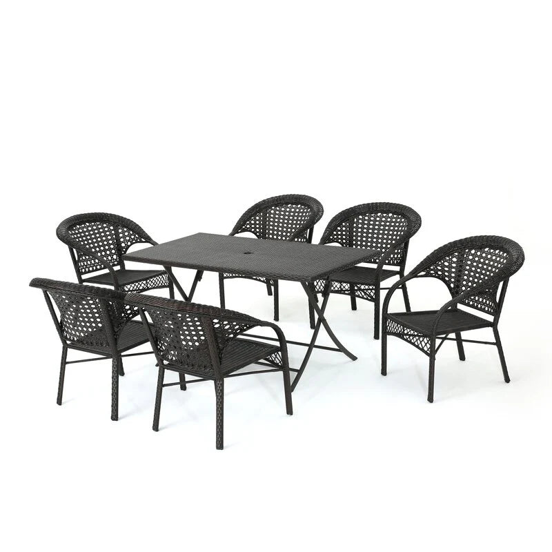 Virasat Sabbatini Outdoor Patio Dining Set 6 Chairs and 1 Table (Dark Brown)