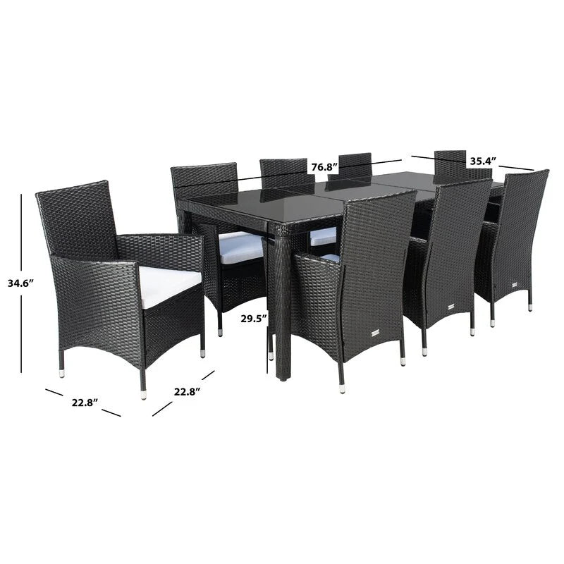 Virasat Filiberto Outdoor Patio Dining Set 8 Chairs and 1 Table (Black)