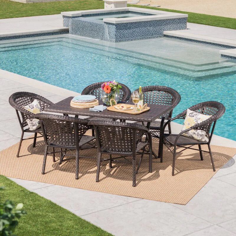 Virasat Sabbatini Outdoor Patio Dining Set 6 Chairs and 1 Table (Dark Brown)