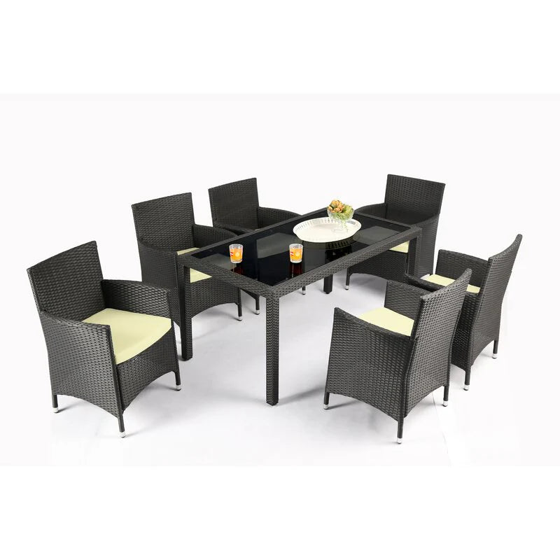 Virasat Lombardo Outdoor Patio Dining Set 6 Chairs and 1 Table (Black)