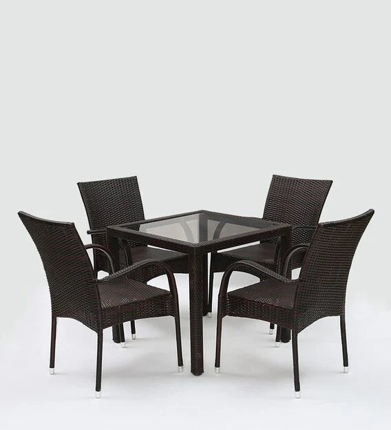 Virasat Outdoor Patio Seating Set 4 Chairs and 1 Table Set (Dark Brown)-VIRASAT FURNITURE & FURNISHING