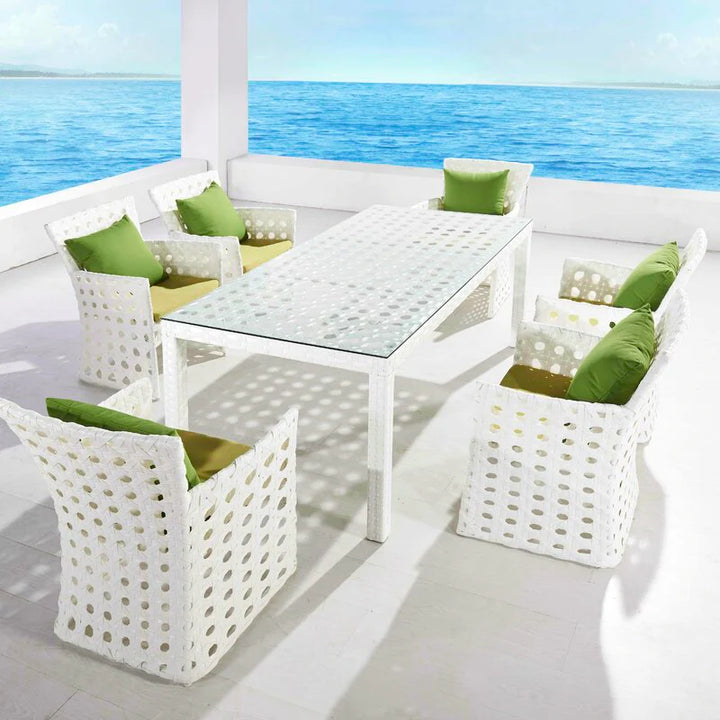 Virasat Germano Outdoor Patio Dining Set 6 Chairs and 1 Table (White)