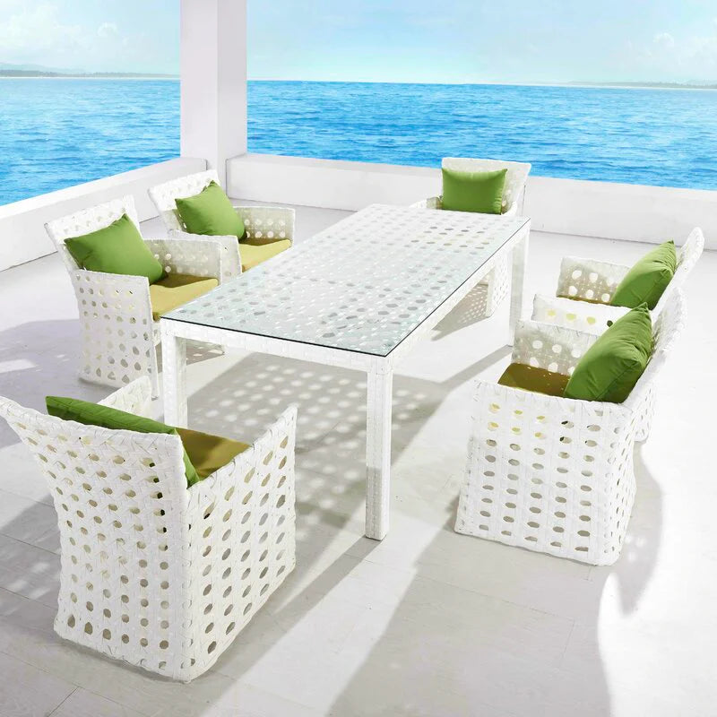 Virasat Outdoor Patio Dining Set 6 Chairs and 1 Table (White)-VIRASAT FURNITURE & FURNISHING