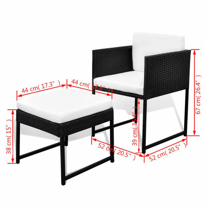 Virasat Trevisani Outdoor Patio Dining Set 6 Chairs, 4 Ottoman and 1 Table ﻿(Black)