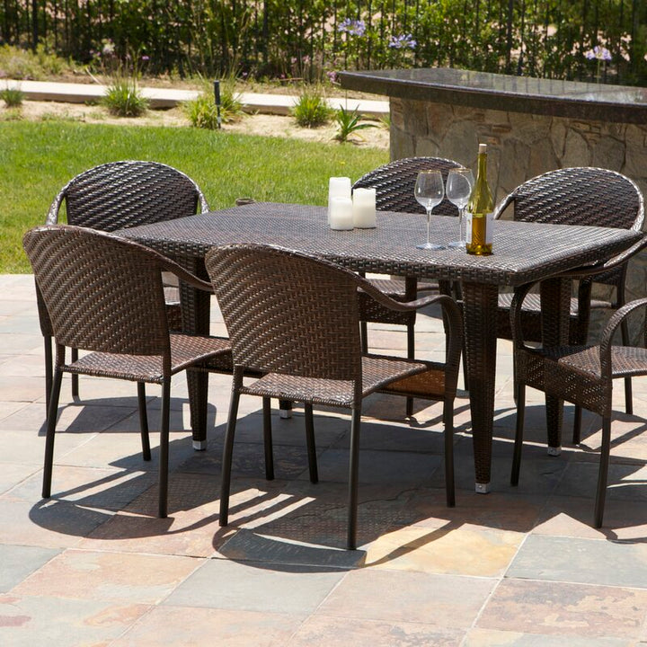 Virasat Michele Outdoor Patio Dining Set 6 Chairs and 1 Table (Brown)