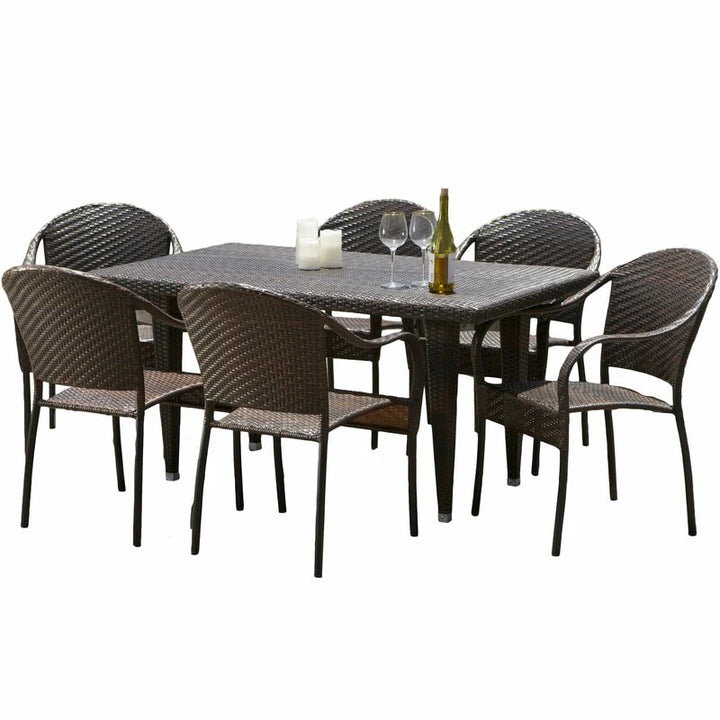 Virasat Michele Outdoor Patio Dining Set 6 Chairs and 1 Table (Brown)