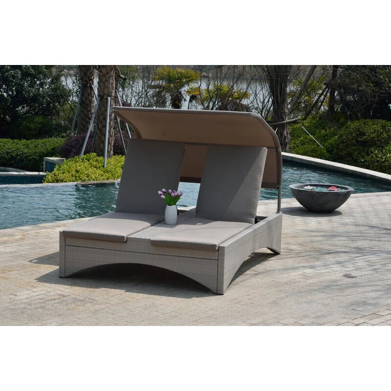 Virasat Outdoor Poolside Sunbed With Cushion Daybed (Light grey)-VIRASAT FURNITURE & FURNISHING