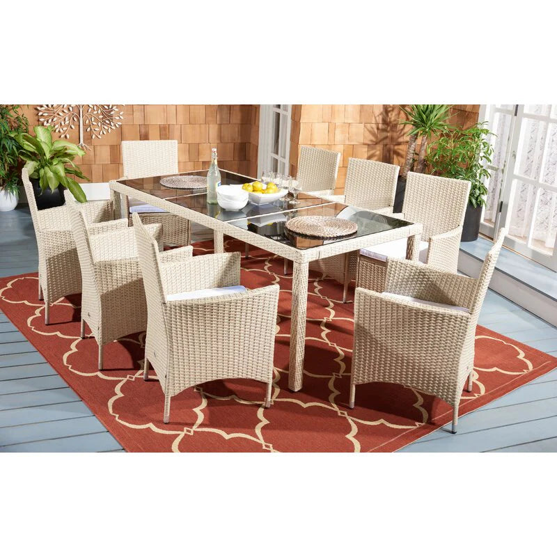 Virasat Moze Outdoor Patio Dining Set 8 Chairs and 1 Table (Beige)