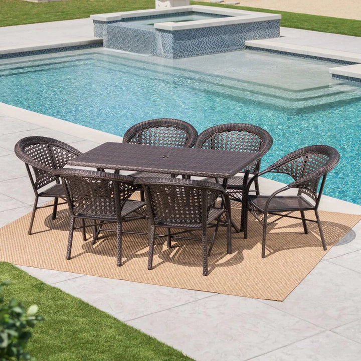 Virasat Sabbatini Outdoor Patio Dining Set 6 Chairs and 1 Table (Dark Brown)